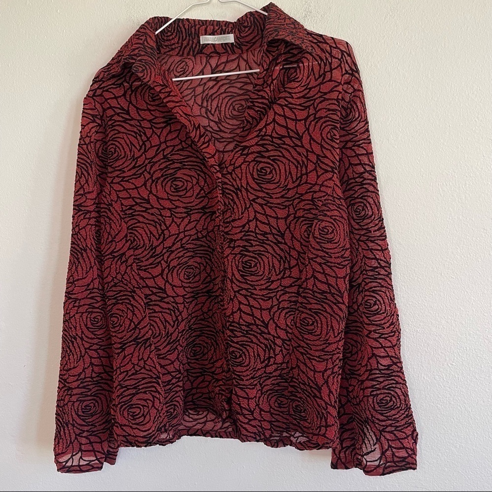 NARACAMICIE SHEER ROSE PATTERN BUTTON DOWN SHIRT